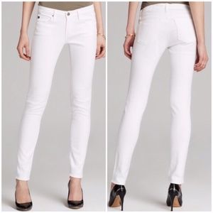 AG Stilt Cigarette-Leg Jeans in White Denim